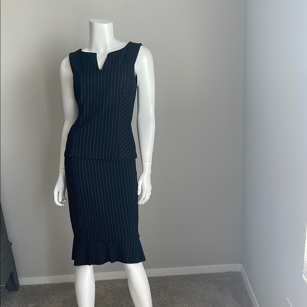 Black Pinstripe Sleeveless skirt suit